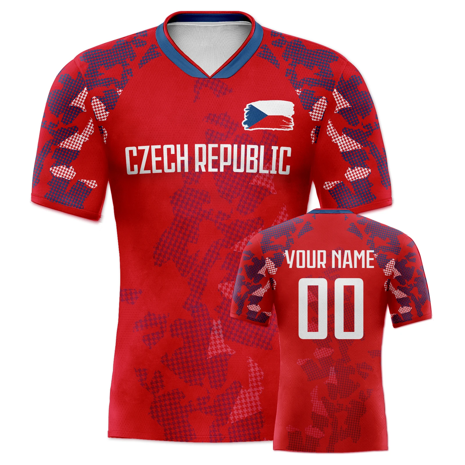 Custom Czech Republic Soccer Jersey Personalized Name Number National Team Football Shirt V-Neck Flag Design for Men Kids Women