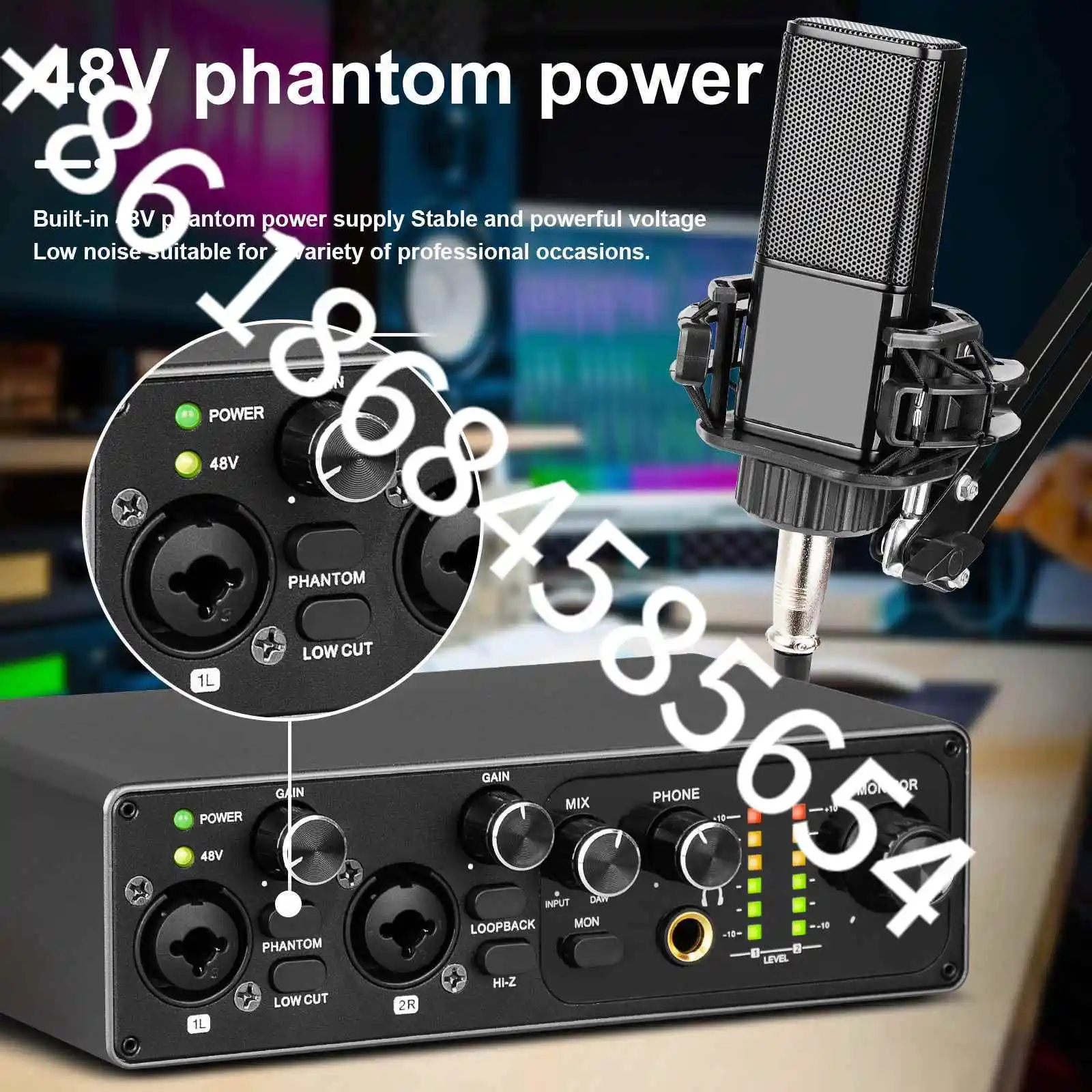 

Hot Sale Sound Card 192khz USB Audio Interface 48V Phantom Power For live Studio Streaming Podcast