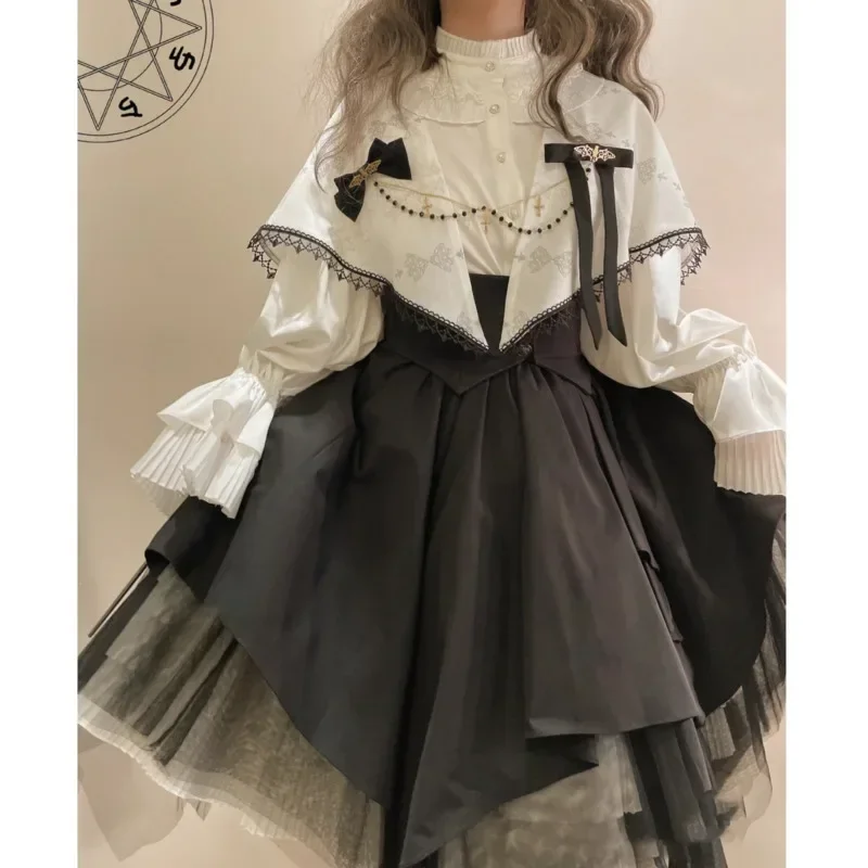 

lolita Gothic Nun costume belted blouse with lantern sleeves long sleeve dress