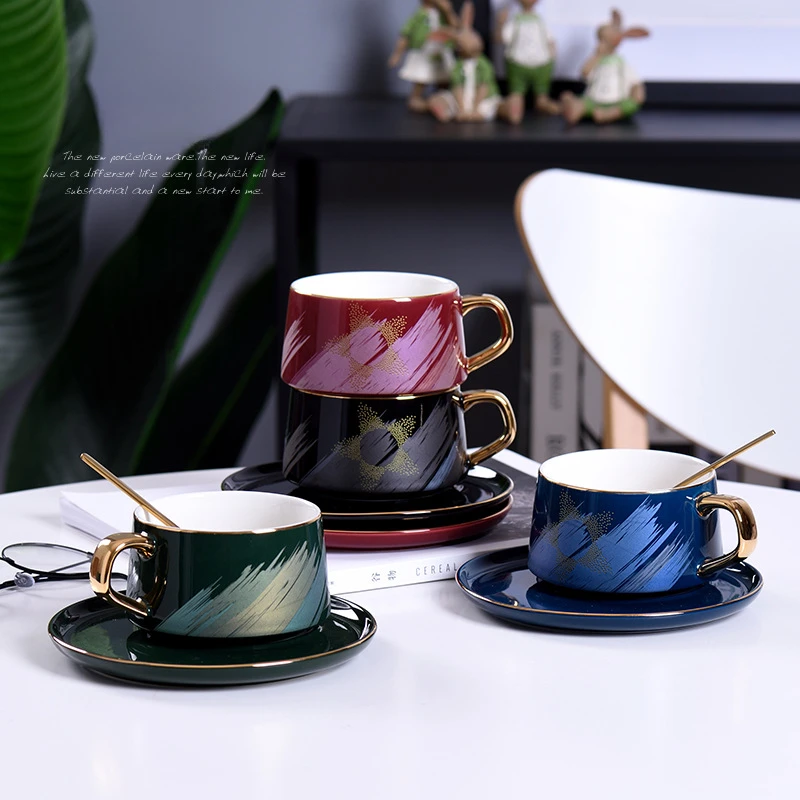 

Ins Style Gold Ceramic European Small Luxury Coffee Cup Colorful Coffee Cup Set Luxury Afternoon Tea Cup