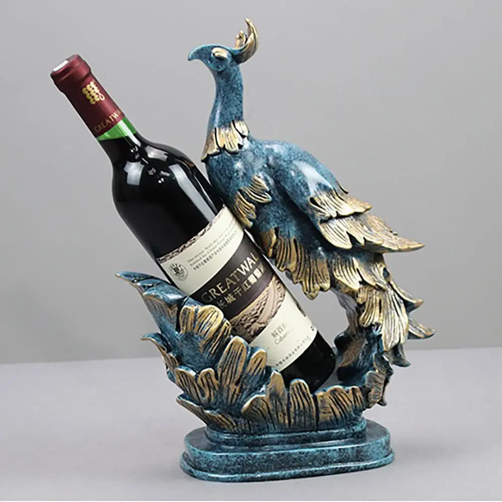 Golden and Blue Peahen Phoenix Wine Rack, Bottle Crafts, Bottle Holder, Champagne Stand, Bar Shelf, Beer Storage, Room Interior