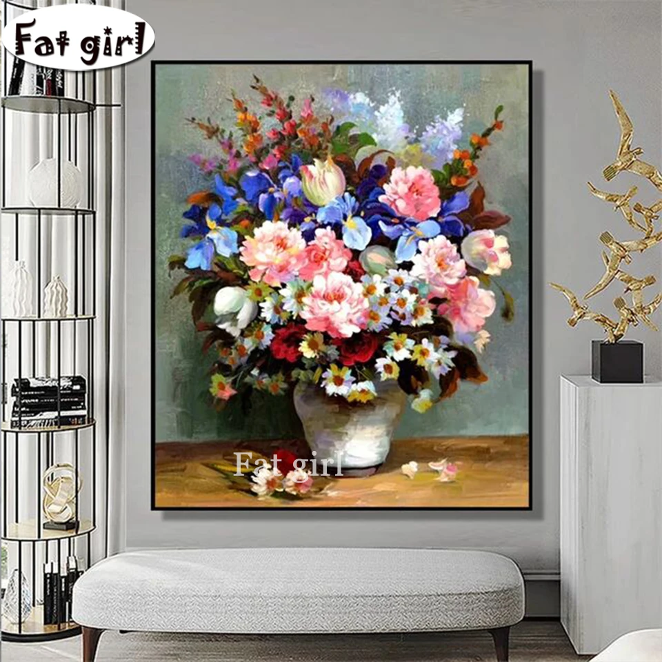 100%Drill European Flowers Porcelain Diy Diamond Painting Cross Stitch Square Round Diamond Embroidery High Quality Room Decor