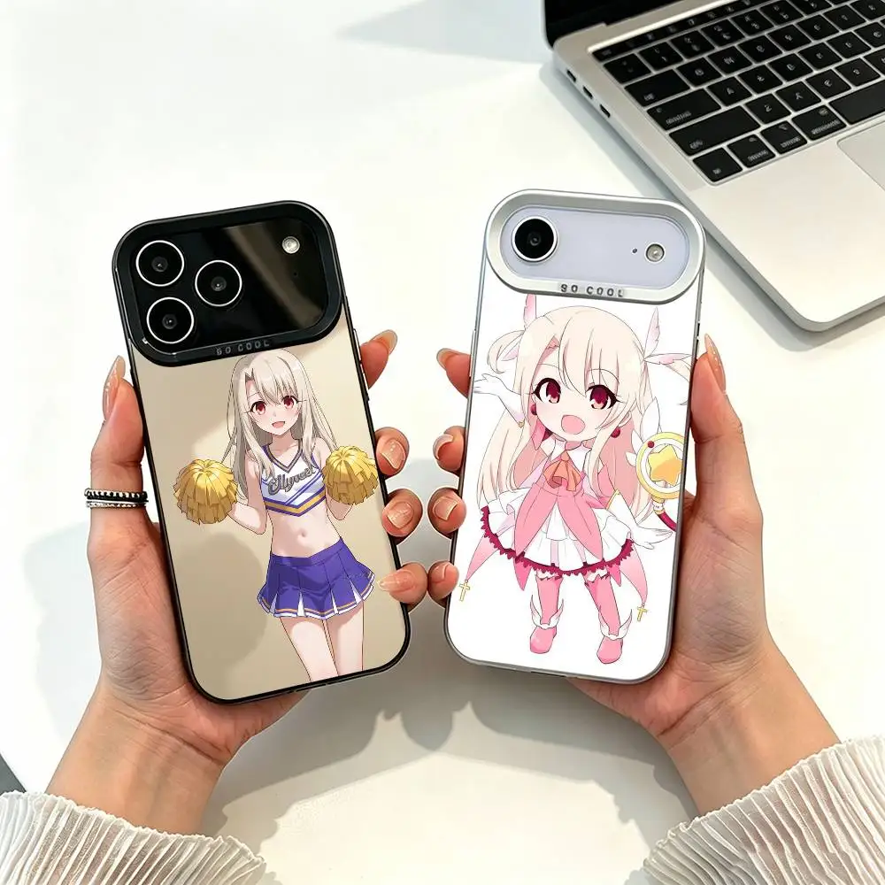 Funda para Teléfono con Diseño Alegre de Illyasviel y Miyu en Prisma -a para iPhone 17, 16, 15, 14, 13, 12, 11 Plus, Pro Max, XS, Blanca Plateada
