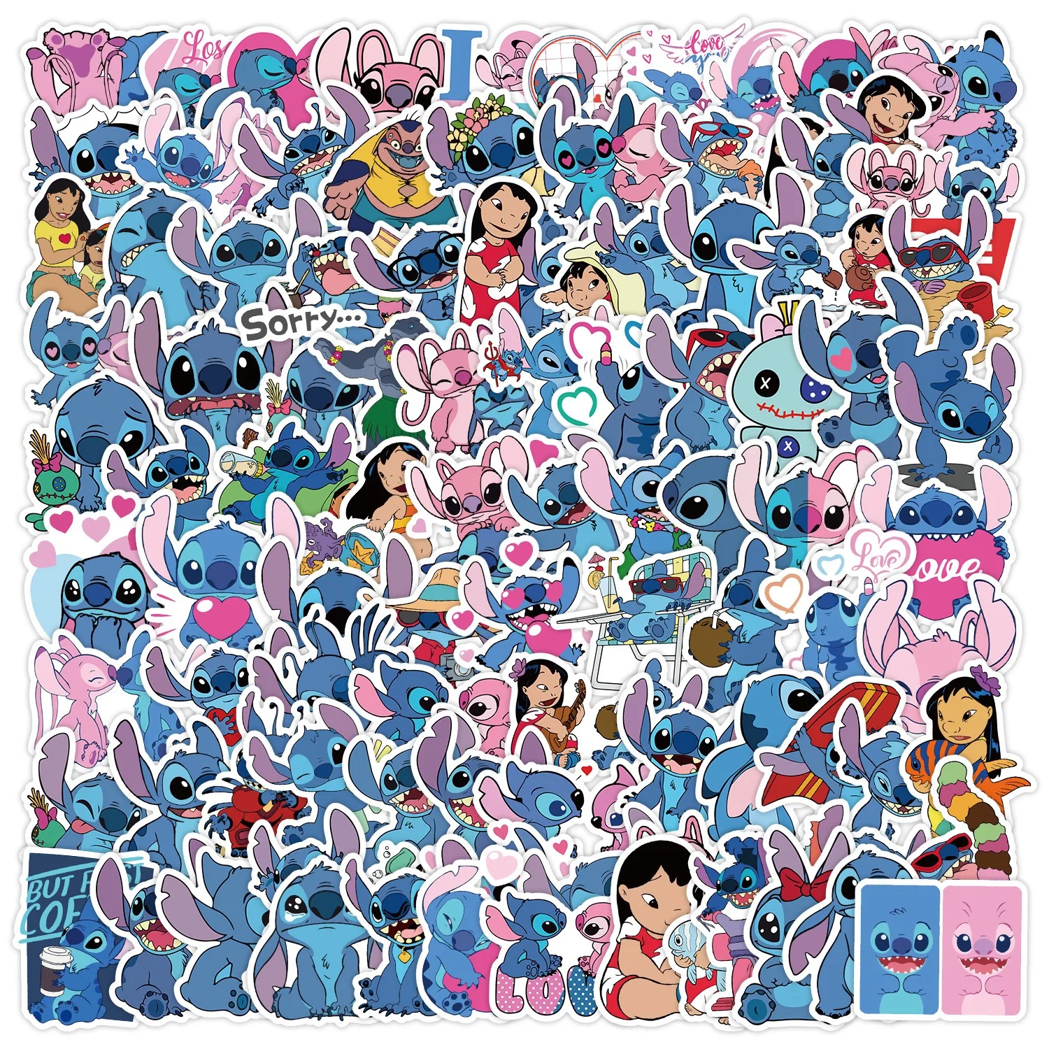 50/100 Uds. NUEVOS Pegatinas Kawaii de Disney Lilo & Stitch Angel, Lindas Pegatinas de Personajes de Anime Rosas para Teléfono, Diario, Equipaje, Graffiti