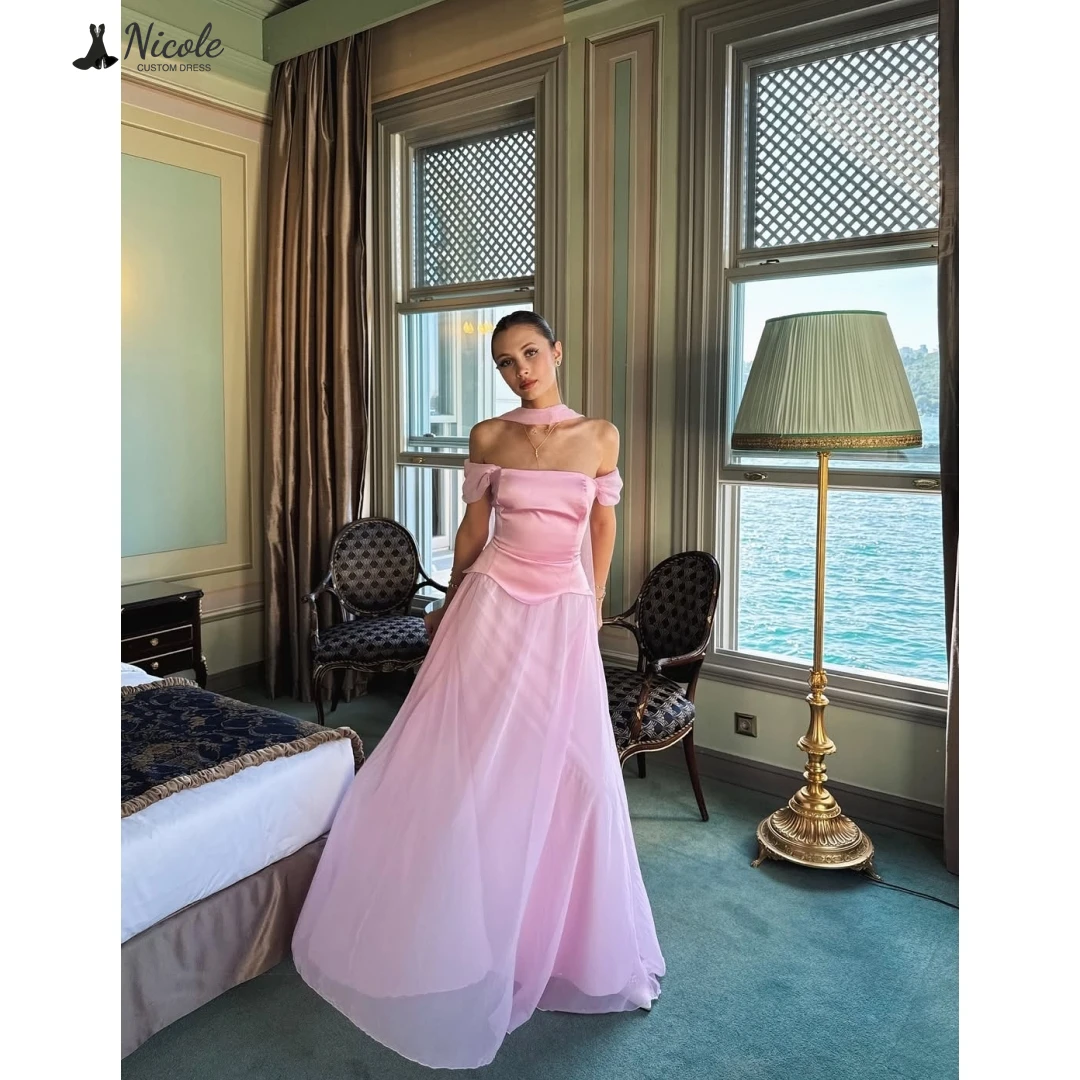 

Nicole Line A Evening Dresses Woman Elegant Dresses for Special Event Custom Made Luxury Evening Dress 2025 Ribbon Satin Cloth