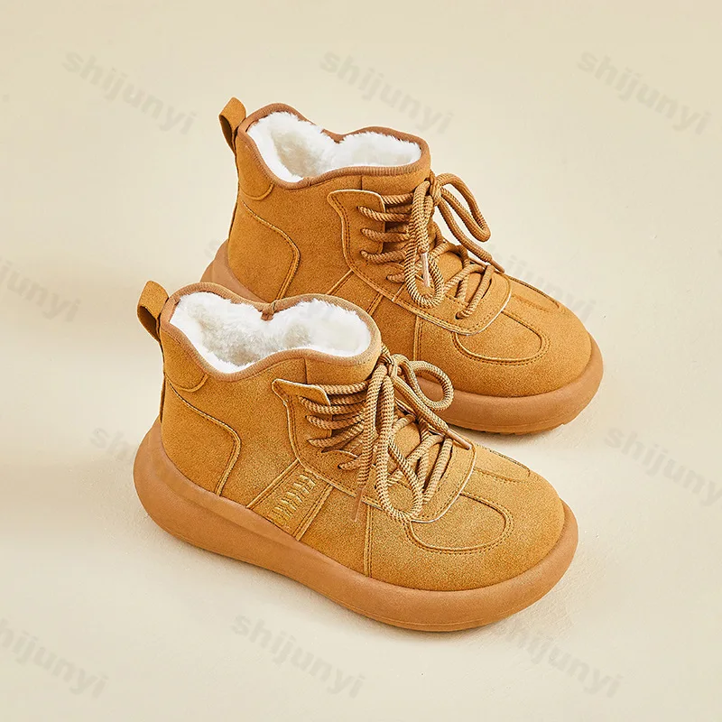 

2026 Новые короткие женские ботинки на шнуровке с круглым носком и блочным каблуком на платформе, теплые плюшевые ботинки, модные повседневные зимние ботинки с высоким берцем