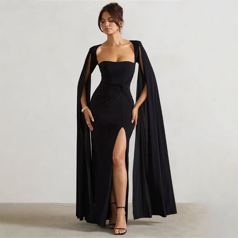 

Evening Dresses Square Neck Long Sleeve Mermaid Dress Ruffled Side Split Prom Dresses Formal Party Gowns Elegant Evening Gowns