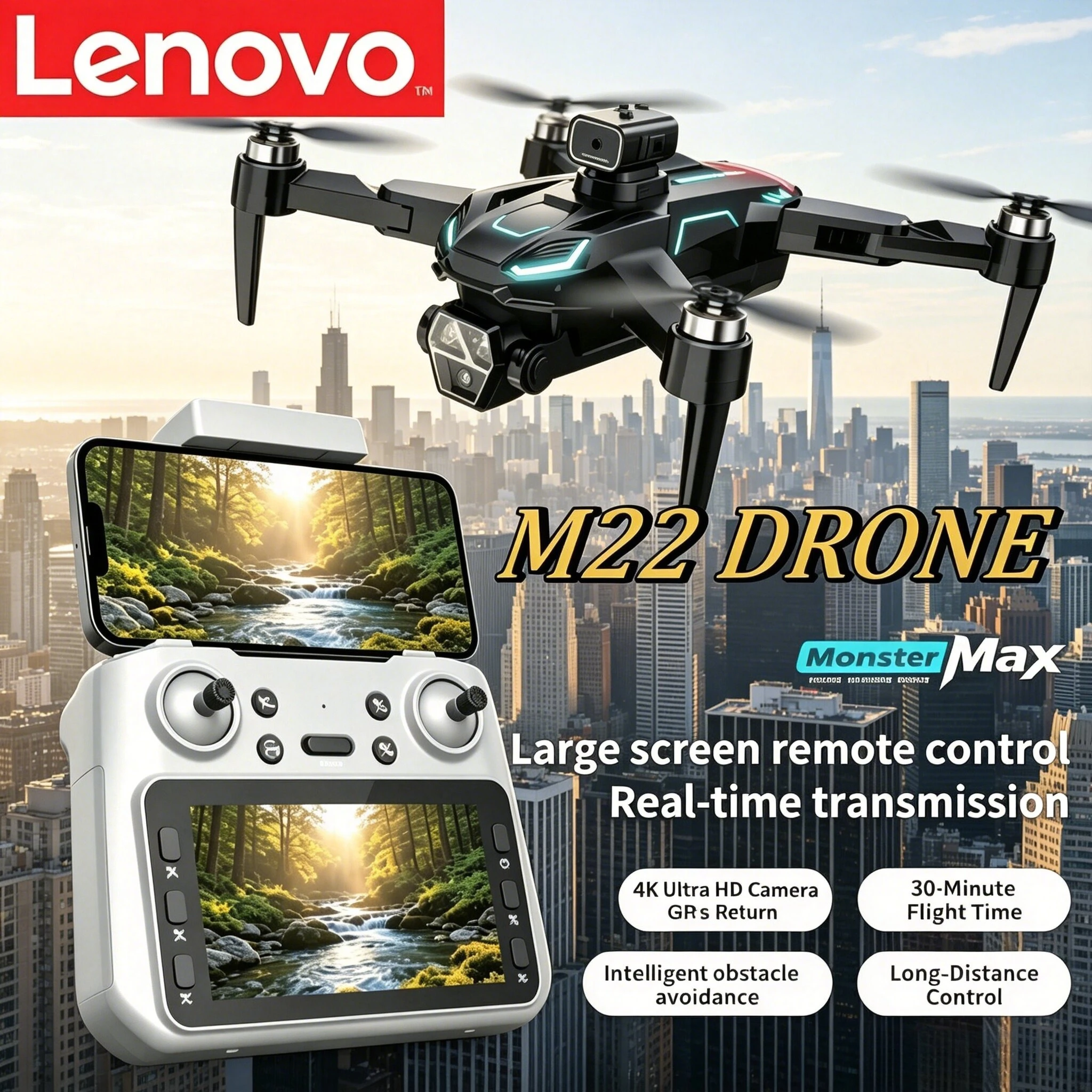 Lenovo M22 Foldable Drone 8K HD Aerial Photography Controller Brushless Motor Optical Flow ESC Long Endurance RC Quadcopter