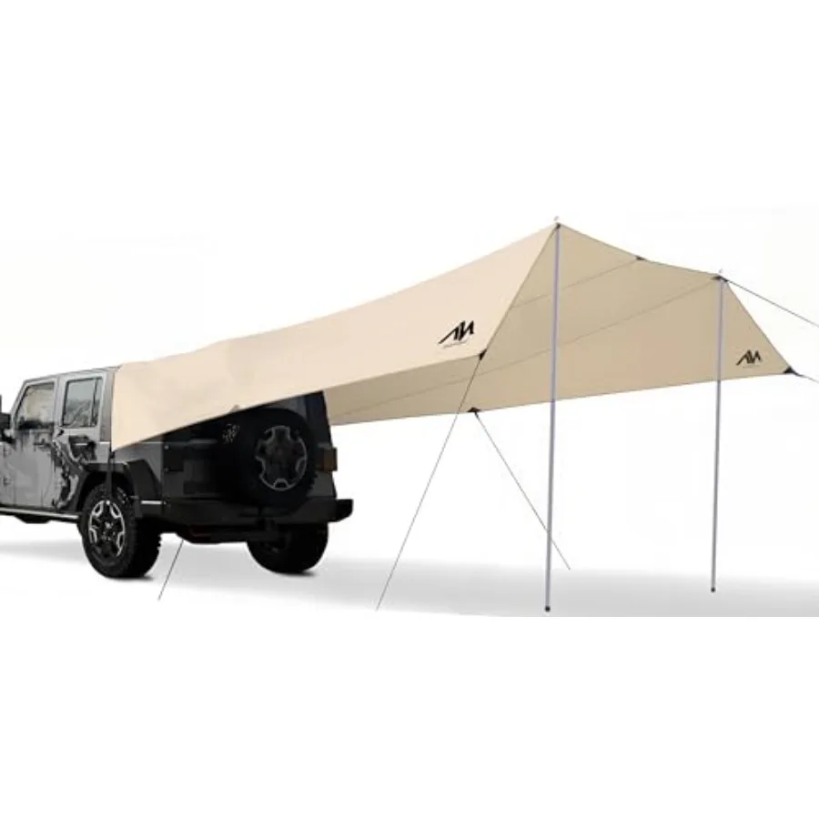 

Автомобильный тент-навес для кемпинга на заднюю дверь - 14 x 16 футов, очень большой, с 2 опорами, многофункциональный, водонепроницаемый, защита от дождя