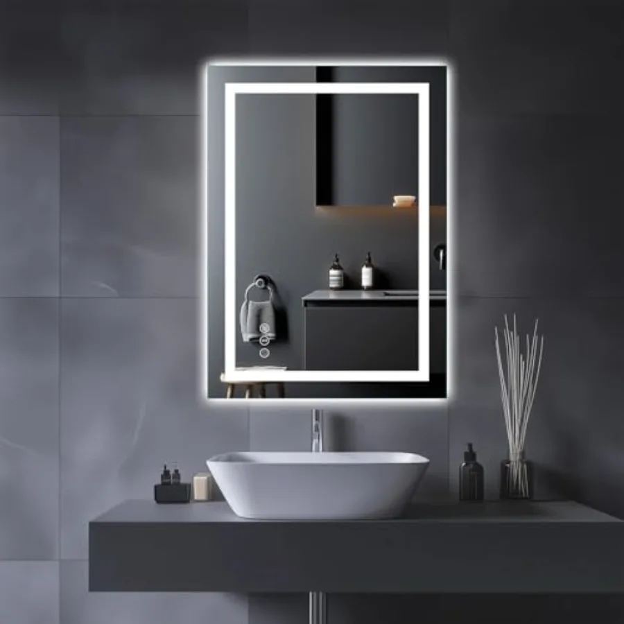 

LED Bathroom Mirror, 20" X28" Light, Stepless Dimmable Wall Mount Mirrors, Anti-Fog, Shatter-Proof, Memory, 3 Colors Lihgting,