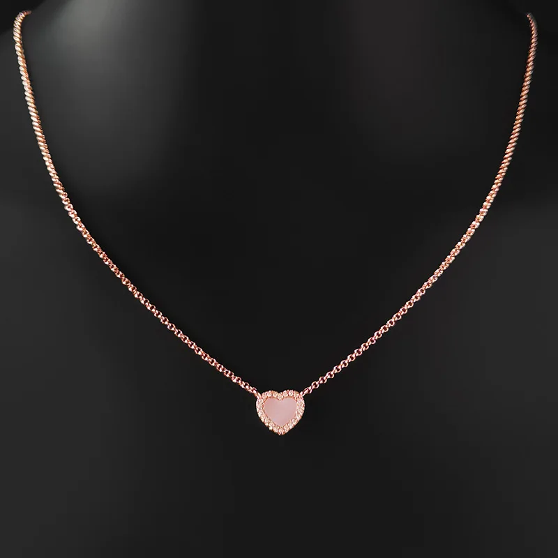 

Ожерелье Love Fritillary, женская цепочка на ключицу с розовым сердцем, цепочка для свитера из розового золота