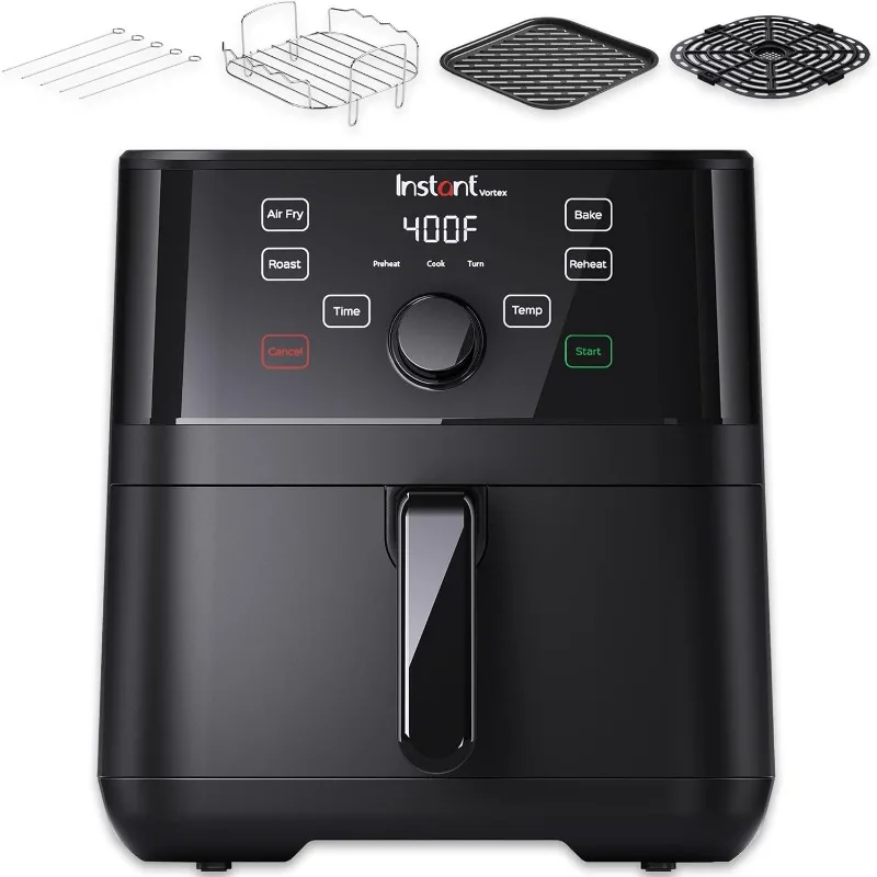 

5.7QT Air Fryer With Accessories, Custom Smart Cooking Programs, 4-in-1 Functions that Crisps, Roasts, Bakes and Reheats, Black