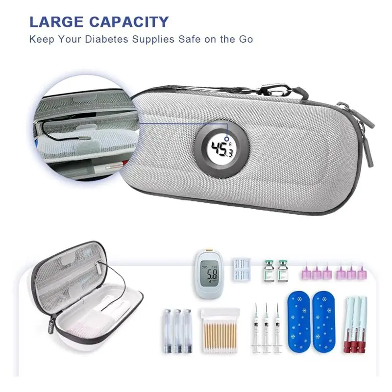 【OBECNIE W PROMOCJI】 Torba termiczna na leki z chłodziarką do inzuliny, termometrem i wyświetlaczem temperatury dla pacjentów z cukrzycą, etui Gr