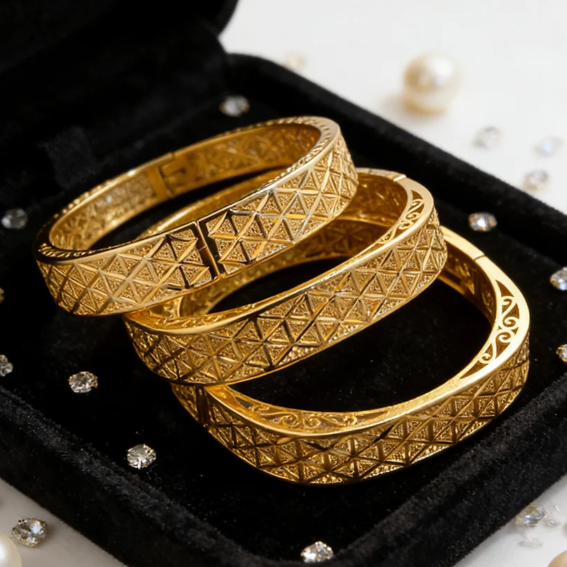 African Gold Color Bangles for Women Girls Dubai Circle Bride Wedding Bracelet Ethiopian Jewelry
