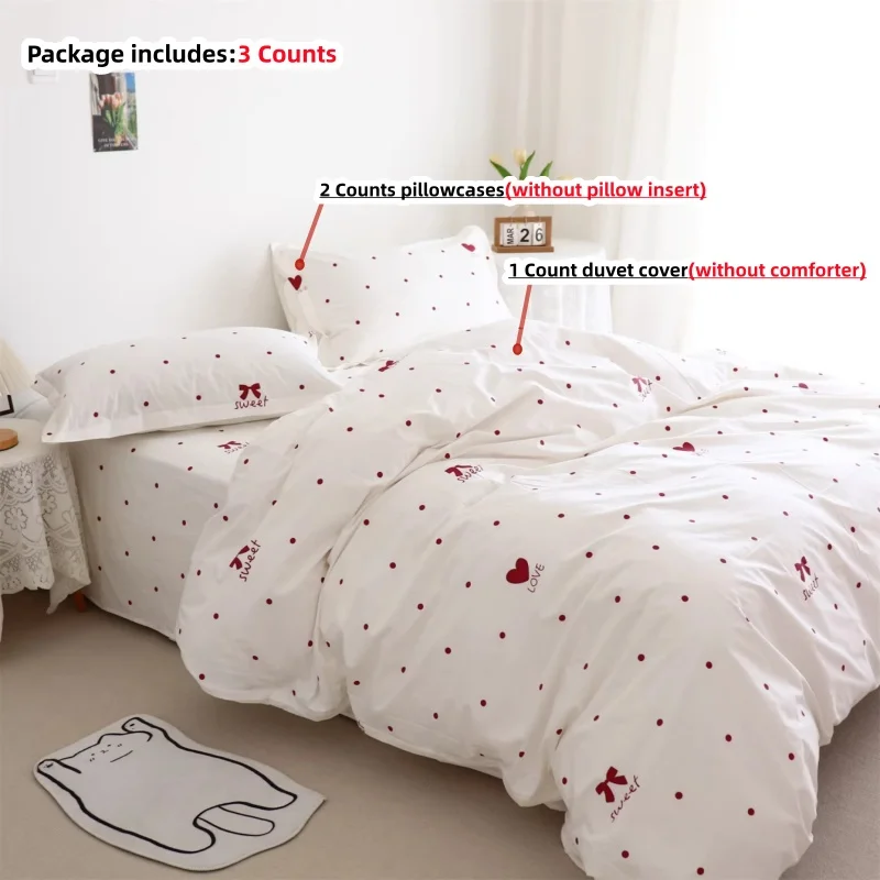 3pcs cute heart Duvet Cover Set (1*Duvet Cover + 2*Pillowcase, Without Core),soft fabricBedding Set