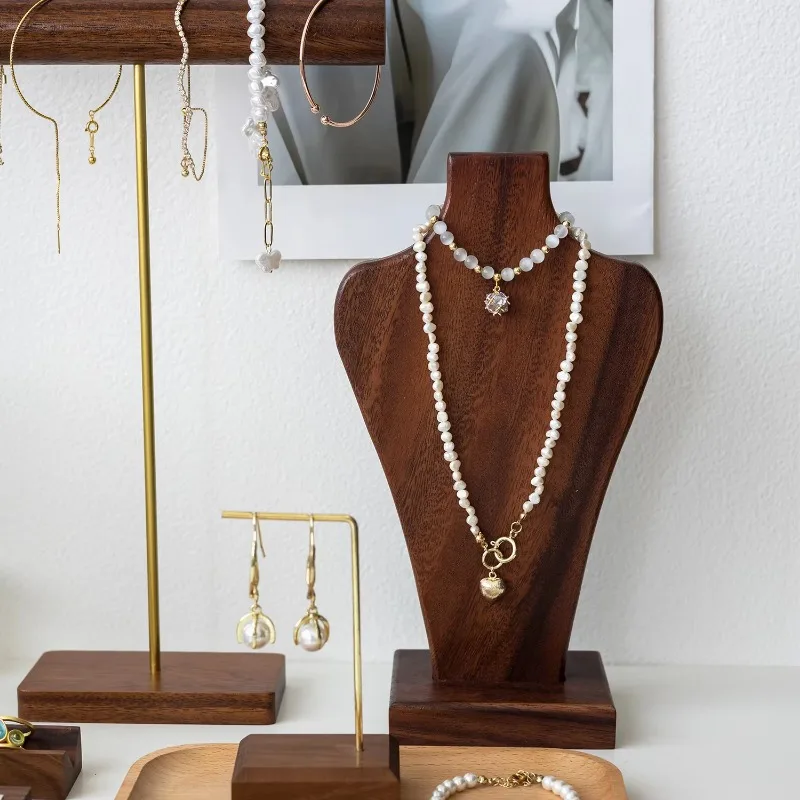 

Walnut Solid Wood Necklace Display Stand Mannequin Pendant Holder for Jewelry and Necklaces Elegant Organizer for Shop