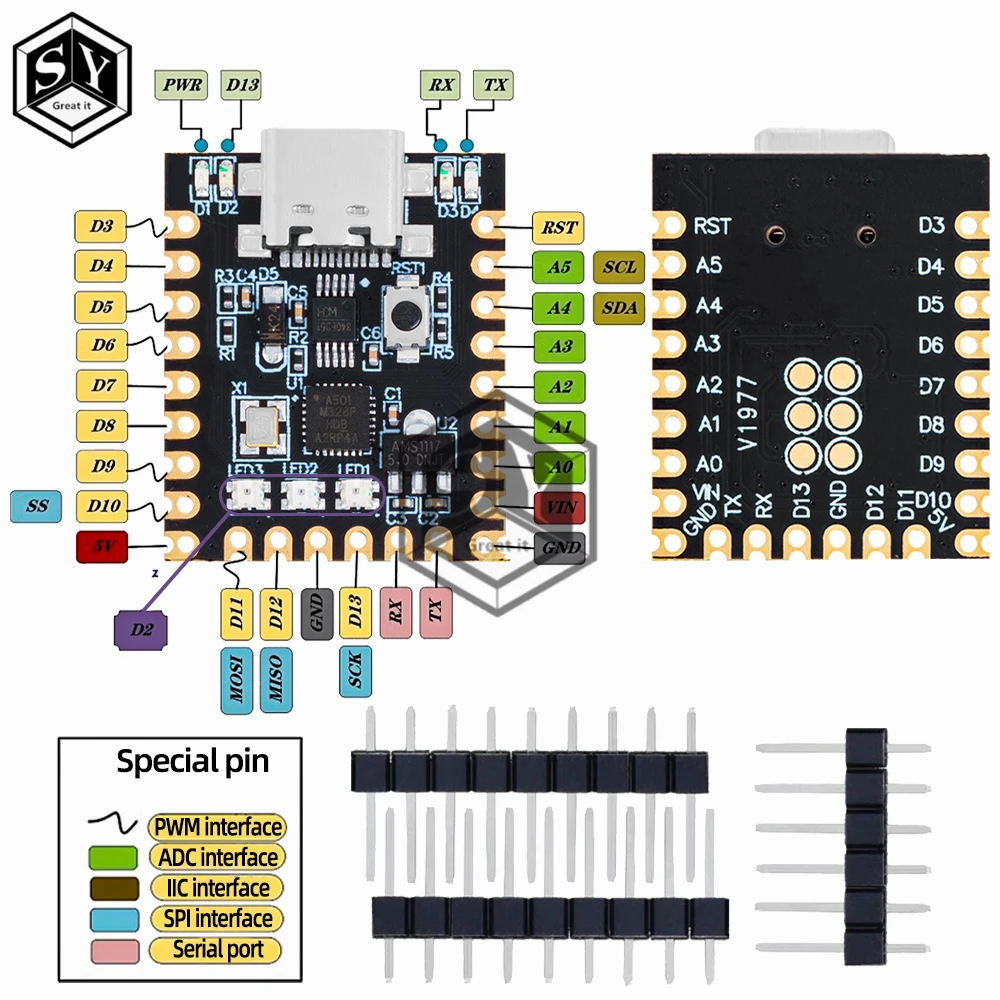 For arduino nano mini ultra small typec development board atmega328p chip ch340 serial port