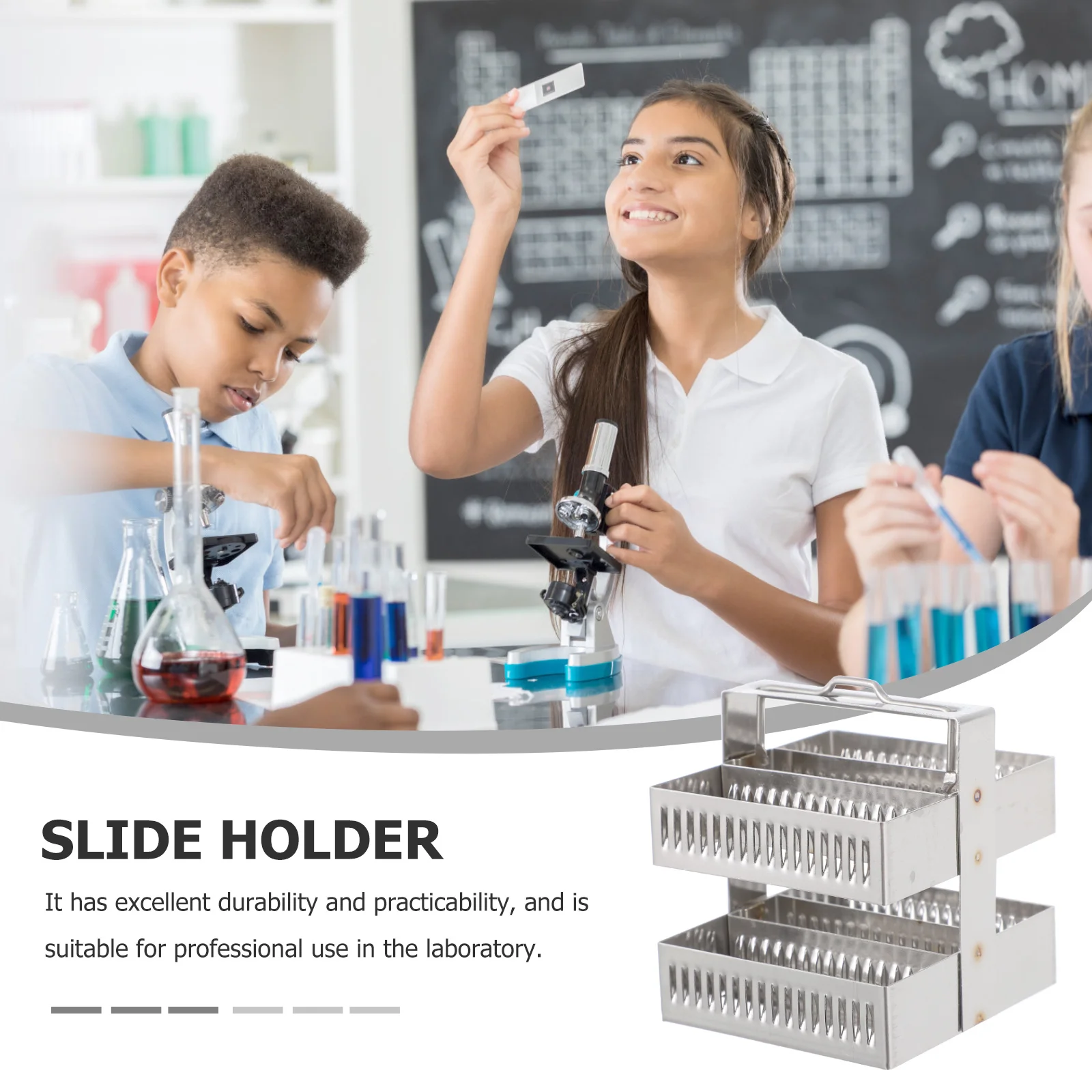 

Stainless Steel Glass Slides Rack Staining Holder Durable Microscope Drying Stand Portable Storage Teaching Equipment
