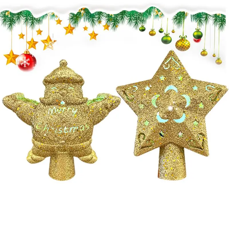 

Glittered Star Topper With 5 Projected Patterns Rotating Christmas Tree Toppers Christmas Decoration Pentagram Santa Tree Topper