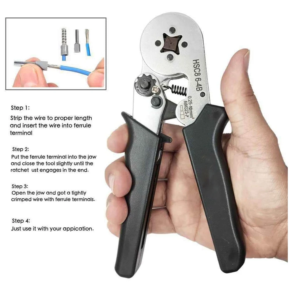 HSC8 6-4B Ferrule Crimping Tool,Wire Crimper Pliers Terminals Ferrules Connector Sleeves Clamp Tool for Wiring Projects