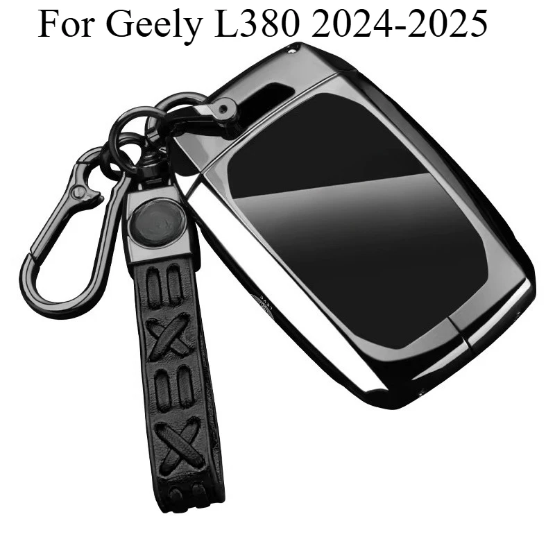 For Geely L380 2024-2025 Smart Key Fob Cover Case, Zinc Alloy Leather Keychain Holder, Anti-Lost Protective Shell