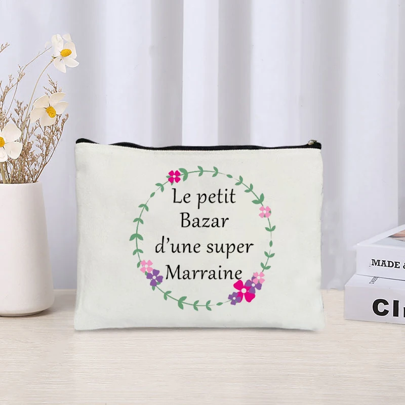 Wreath French Letter Printed Storage Cosmetic Bag Perfume Skin Care Products Sundries Makeup Bags Organizer Gift for Godmother