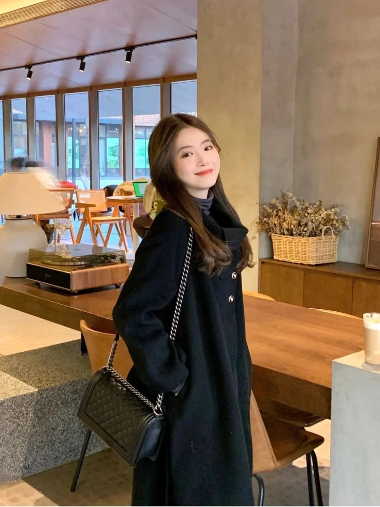 

Elegant Women's Wool Coat Korean Style Lightweight Mature Look Loose Cut Flattering Fit Autumn Winter Travel Daily Outfit