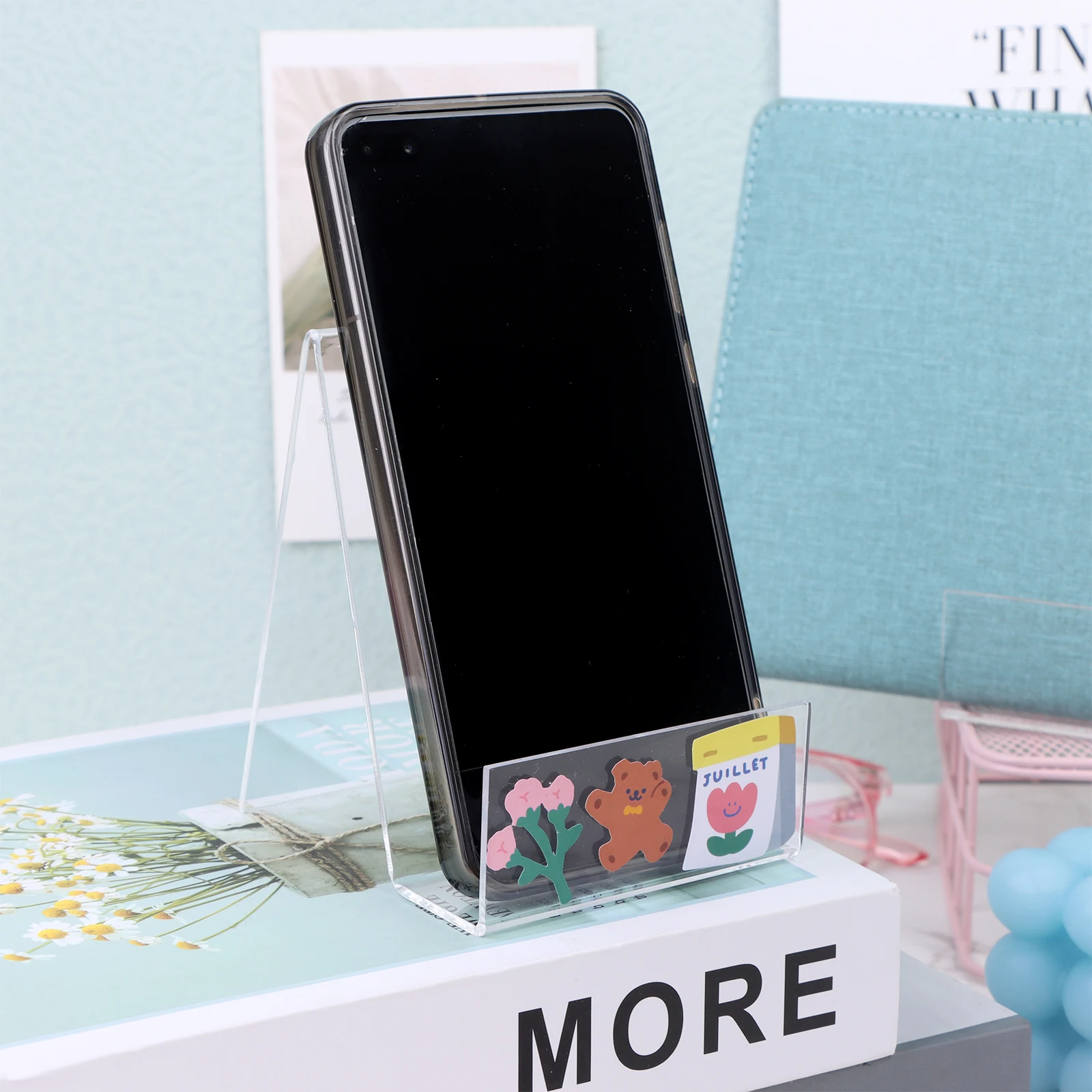 1Pc Transparent Acrylic Bookshelf Desktop Decorative Storage Rack Bookend Stand