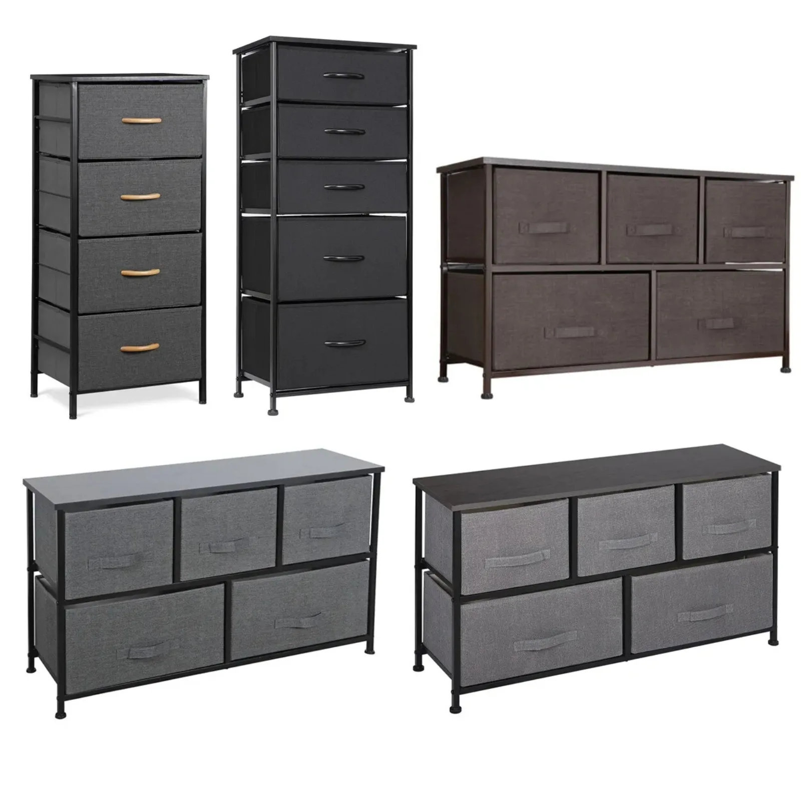 

US Bedroom Wardrobe Storage Drawer Dresser with Metal Frame Vertical/Wide-