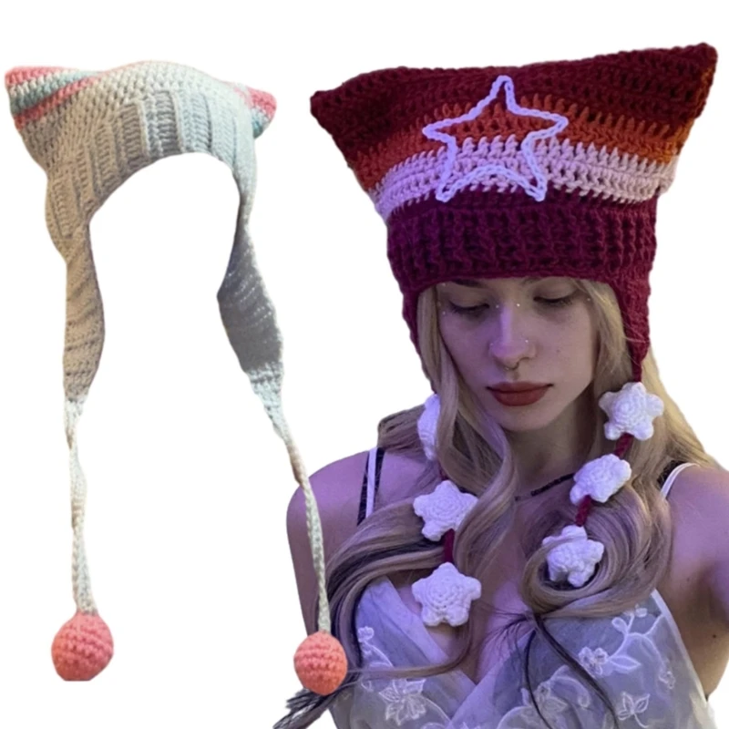 Striped Hat Women Autumn And Winter Knitted Colorful Picture Props Dropshipping