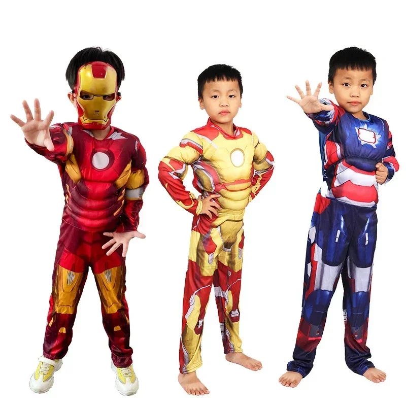 Superhero Spider Man Captain America Batman Thor Hulk Cosplay Costume Muscle Bodysuit Jumpsuit for Kids Halloween Party