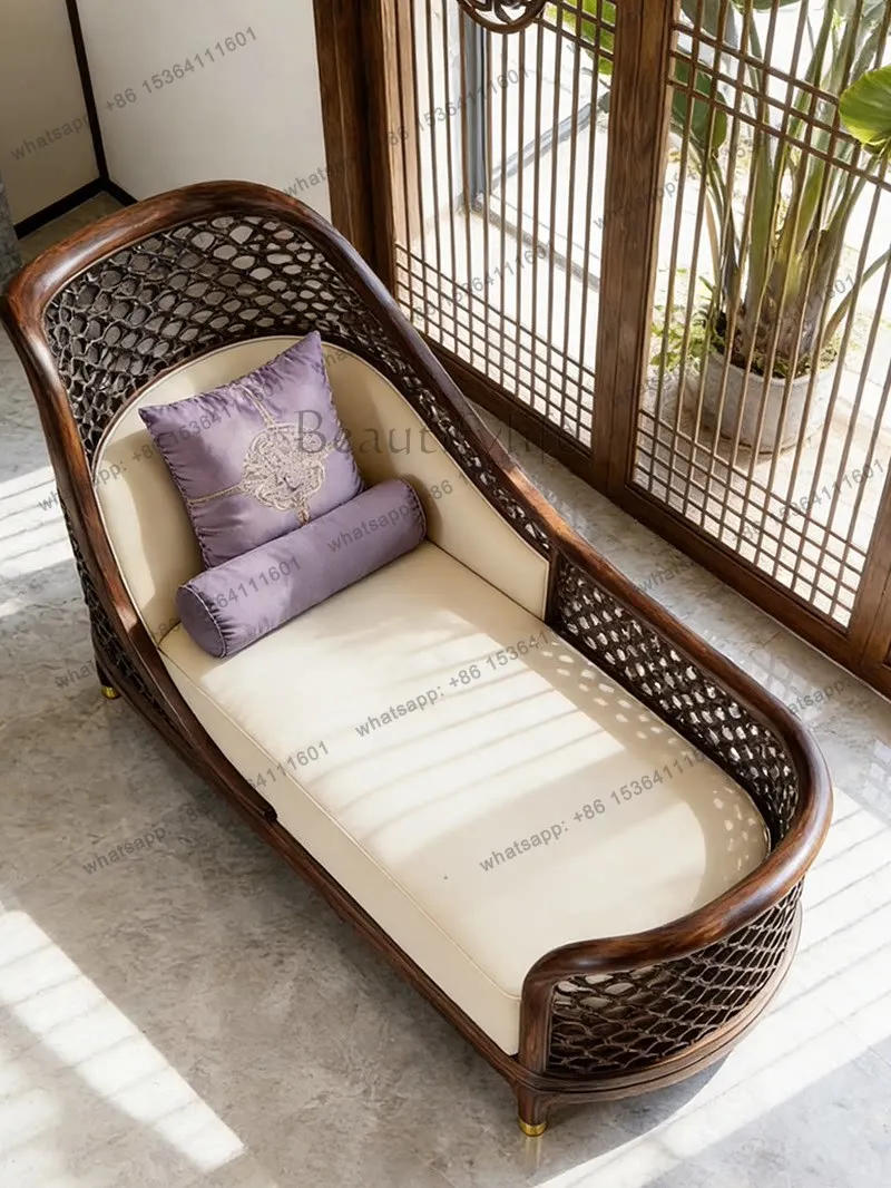 North American black walnut solid wood chaise longue sofa recliner new Chinese multi-functional single chair