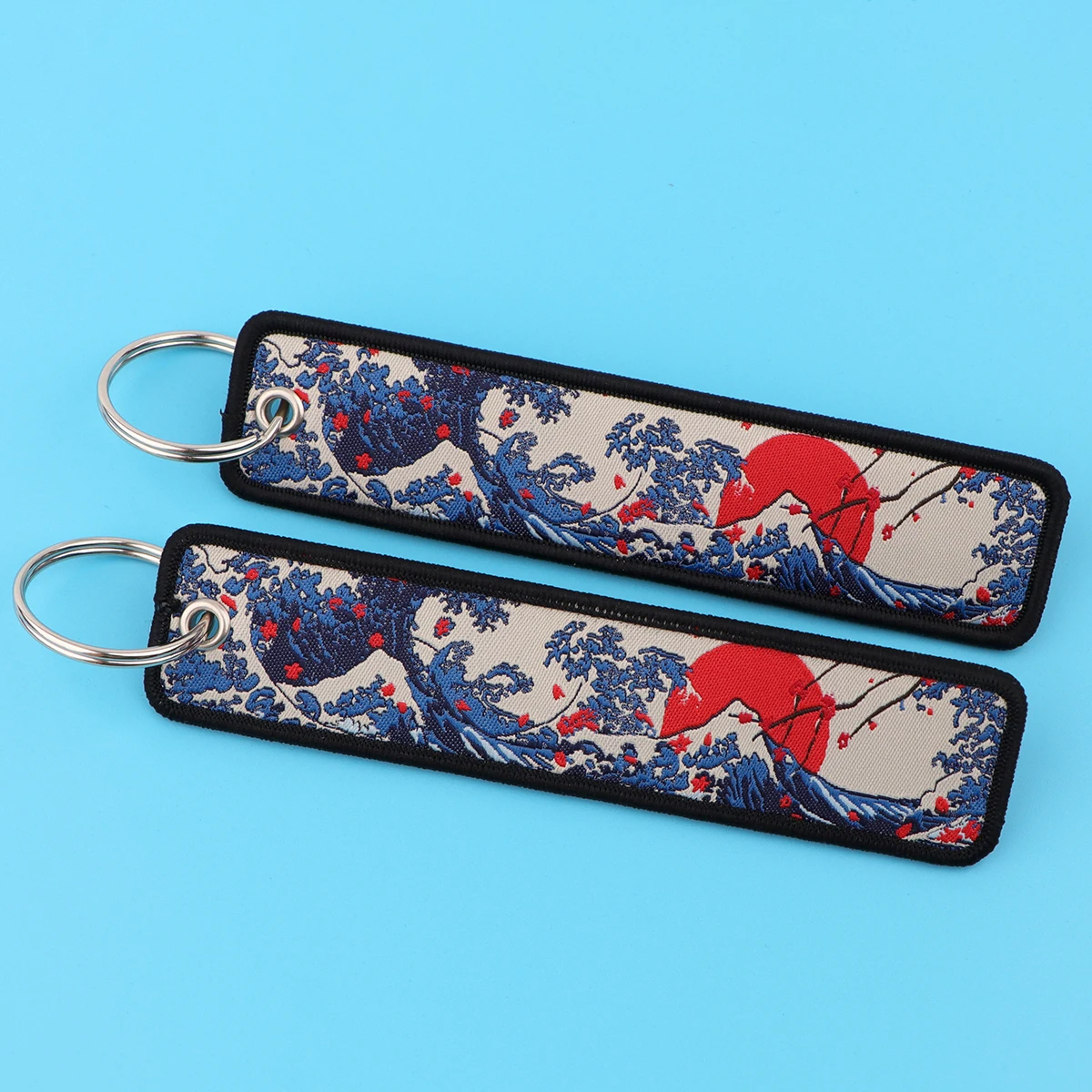 Japanese Waves Embroidery Key Fobs Art Key Tags Keychains for Motorcycles Cars Key Rings Accessories Chaveiro Key Holder Jewelry