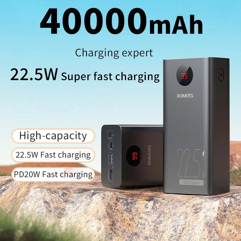 

ROMOSS Power Bank 40000 mAh 22.5W External Battery PD20W Fast Charging 40000mAh Powerbank For Xiaomi 14 xiaomi 13 iphone HUAWEI