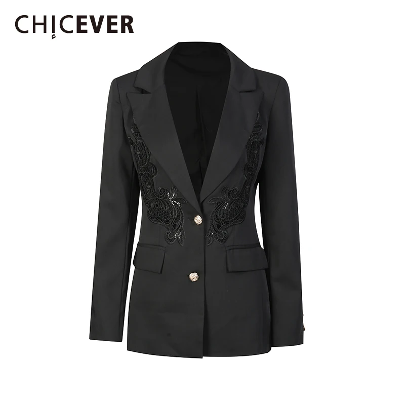 

CHICEVER черная куртка с вышивкой, женская куртка с лацканами и длинными рукавами для похудения, роскошные женские куртки для поездок на работу, осенний модный стиль