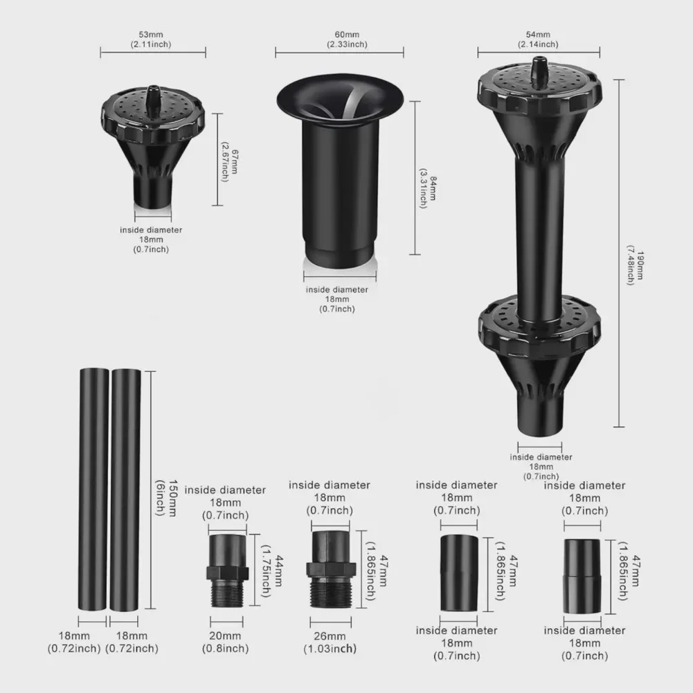 1/2-inch & 3/4-inch Adjustable Plastic Fountain Head Set Garden Pond Nozzle Kit For Water Features Pools Aquariums Garden Decor