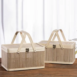 Bamboo Decorative Storage Boxes With Lids, Shelf Basket Box Rectangle Basket Box, Rectangular Household Basket Boxes
