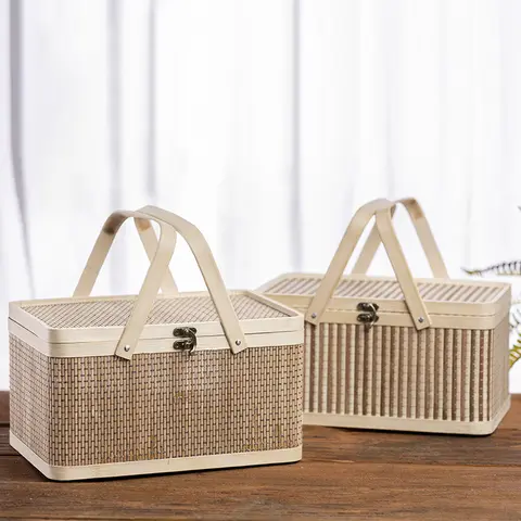 Scatole portaoggetti Decorative in bambù con coperchi, scatola portaoggetti rettangolare, scatole portaoggetti rettangolari per uso domestico