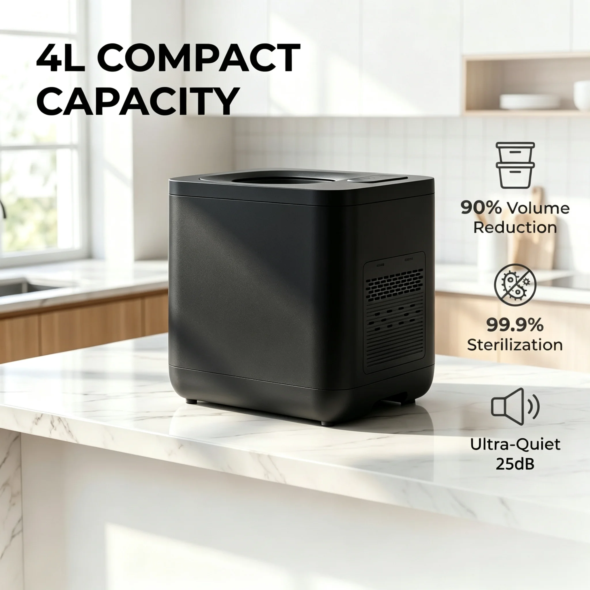 Odor- 4L Stainless Steel Smart Electric Continuous Multigrind Technology Composter Kitchen Food Waste Disposer Household RV
