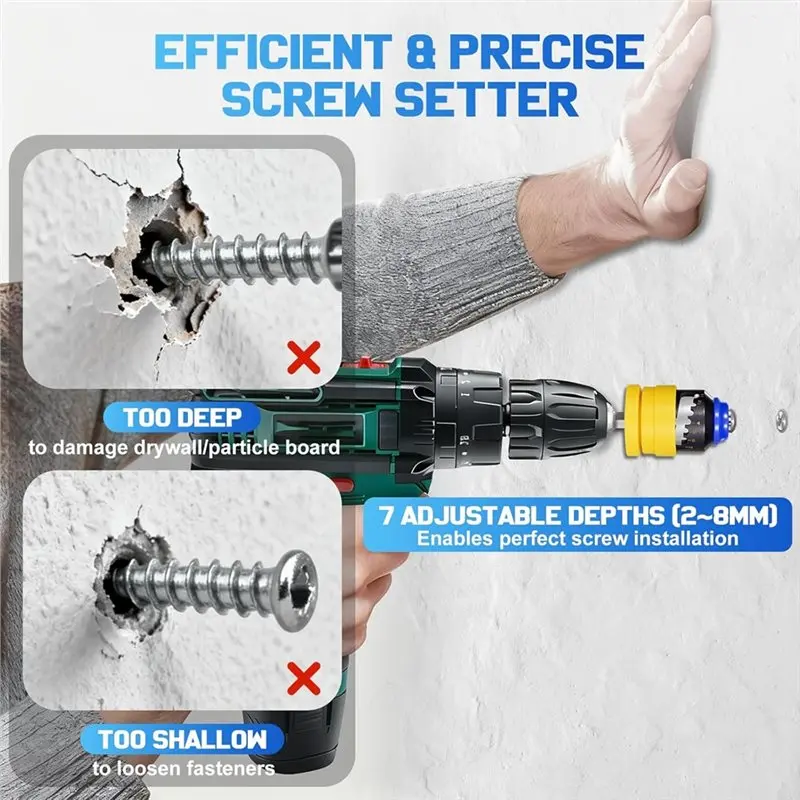 worthown-乾式壁用ネジセッター、交換用乾式壁用ビット2本と磁気ホルダー付き、電動-インパクトドリル用、乾式壁-合板用