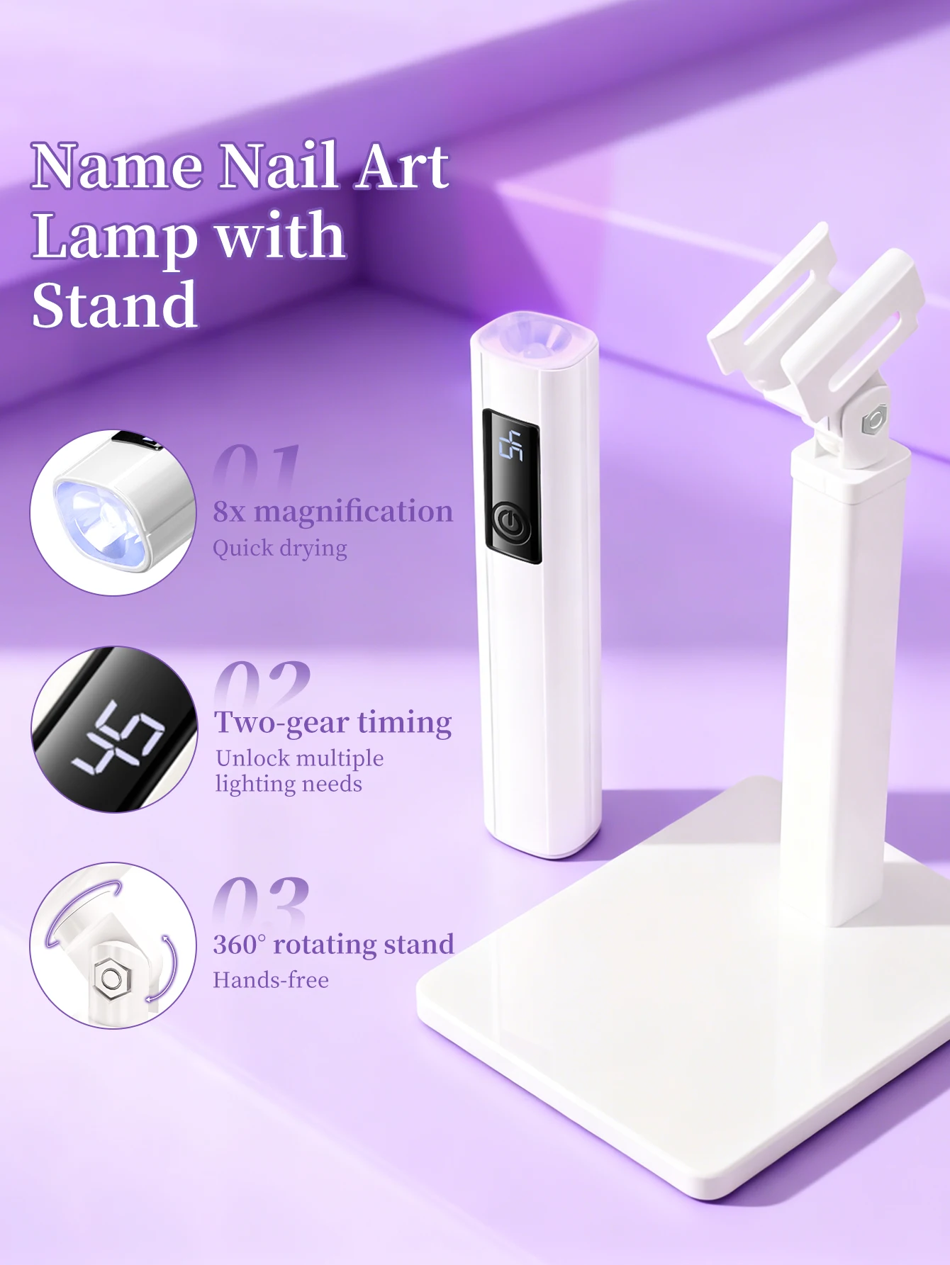 1pc White Mini Rechargeable UV LED Nail Art Lamp with Stand for Gel Nail Quick Drying Manicure Machine UV LED Gel Nail Polish