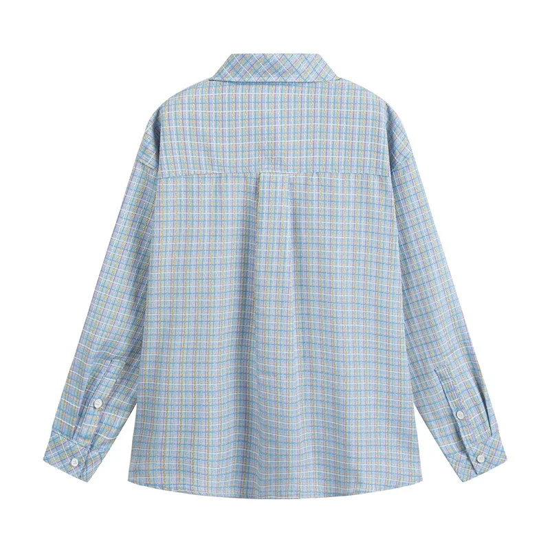 Plaid Shirt Women Lady Tops and Blouses Y2K Vintage Long Sleeve Shirts Womens Designer Clothing Luxury Clothes Office Wear Women