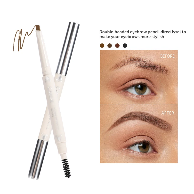 Long-lasting Double-headed Eyebrow Pencil Automatically Rotates and Waterproof Formula-easy to Apply with Eyebrow Brush.