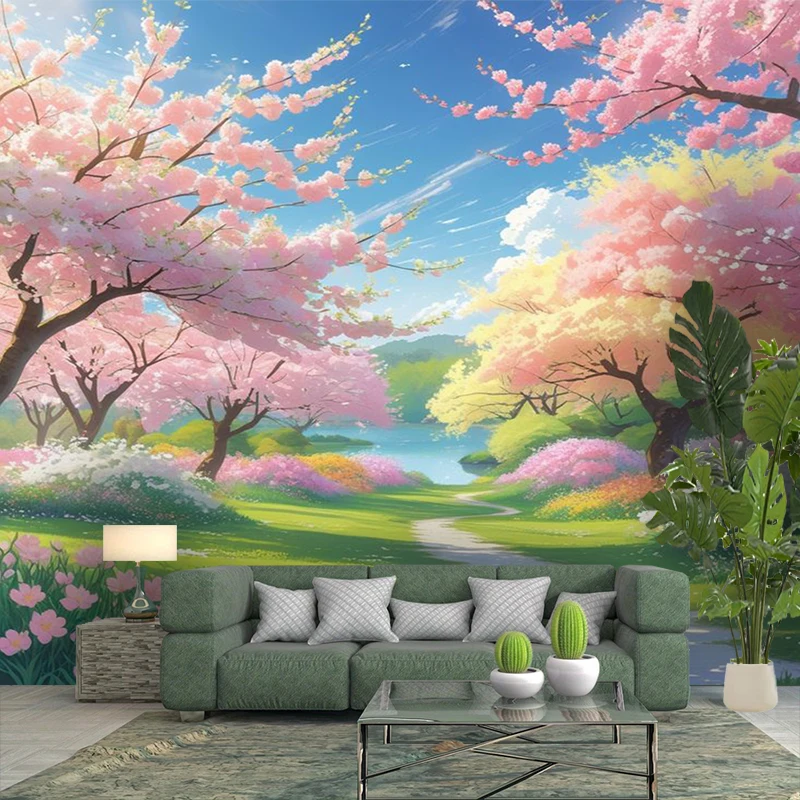 1PC Cherry Blossom Anime Art Print Backdrop Banner, Bedroom Living Room Photo Background, Polyester, Home Decor, Wall Art