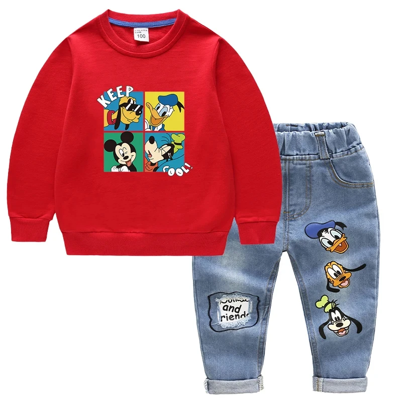 Set di abbigliamento per bambini moda neonato cartone animato topolino Pullover a maniche lunghe maglione top + pantaloni Jeans 2 pezzi tute per