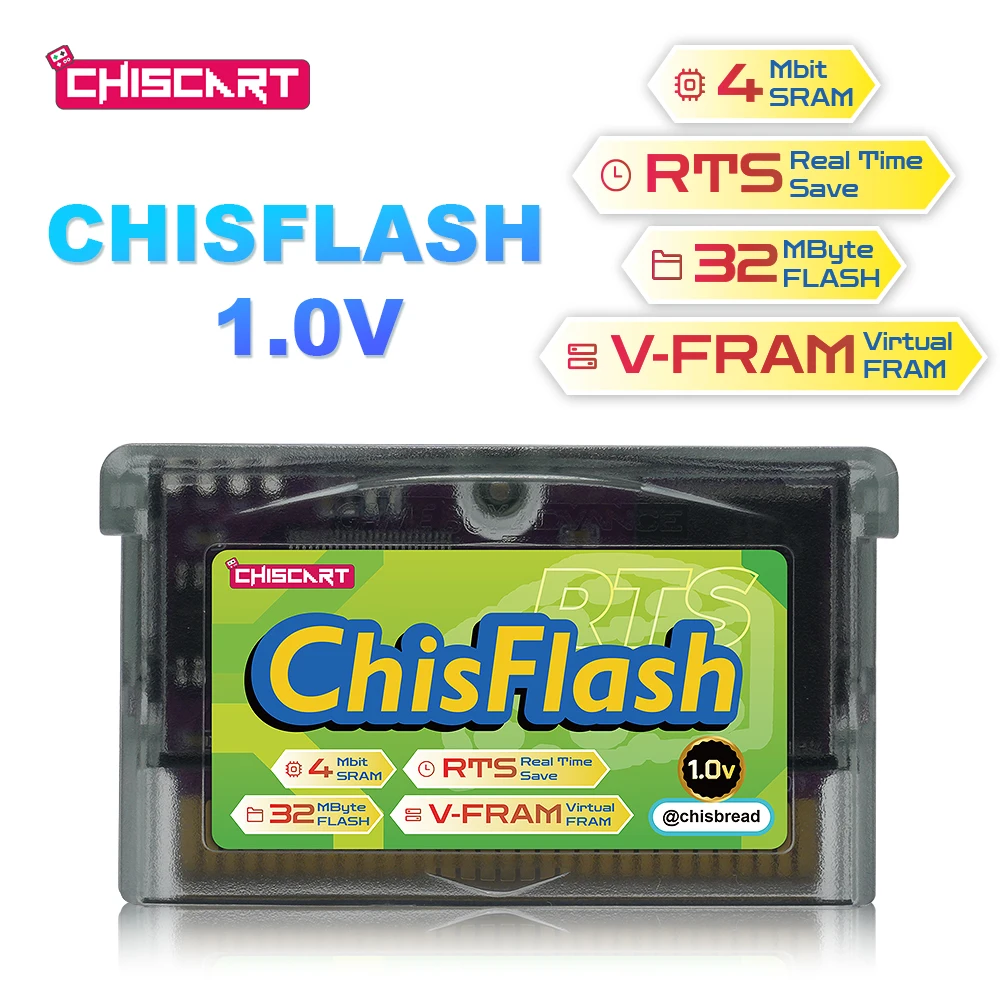 Картридж Chiscart ChisFlash 1.0V Virtual FRAM для сохранения данных в реальном времени, совместимый с игровыми консолями NDS, NDSL, GBA, GBASP, GBM, GB Player