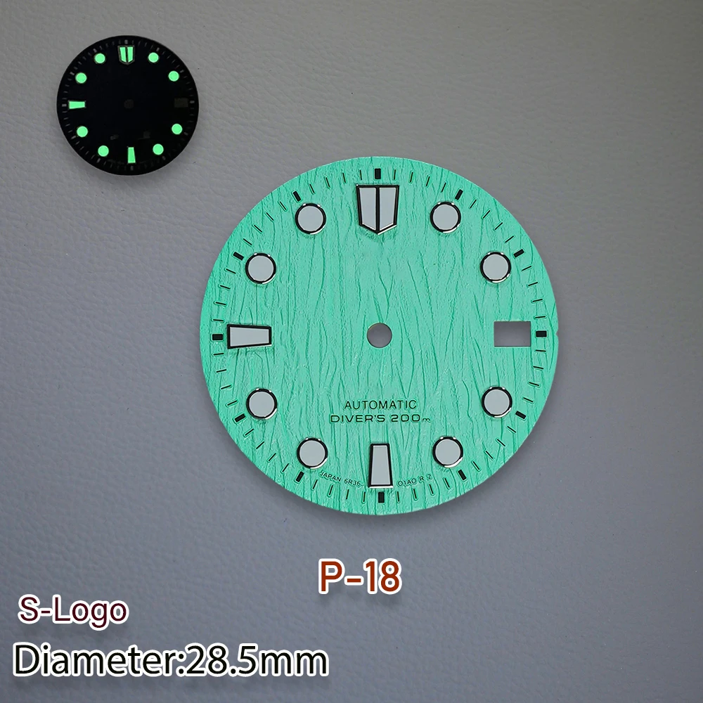 28.5mm S Logo Bark Dial Suitable For NH35/NH36/4R/7S Movement Green Luminous High Quality Watch Modification Accessories tools