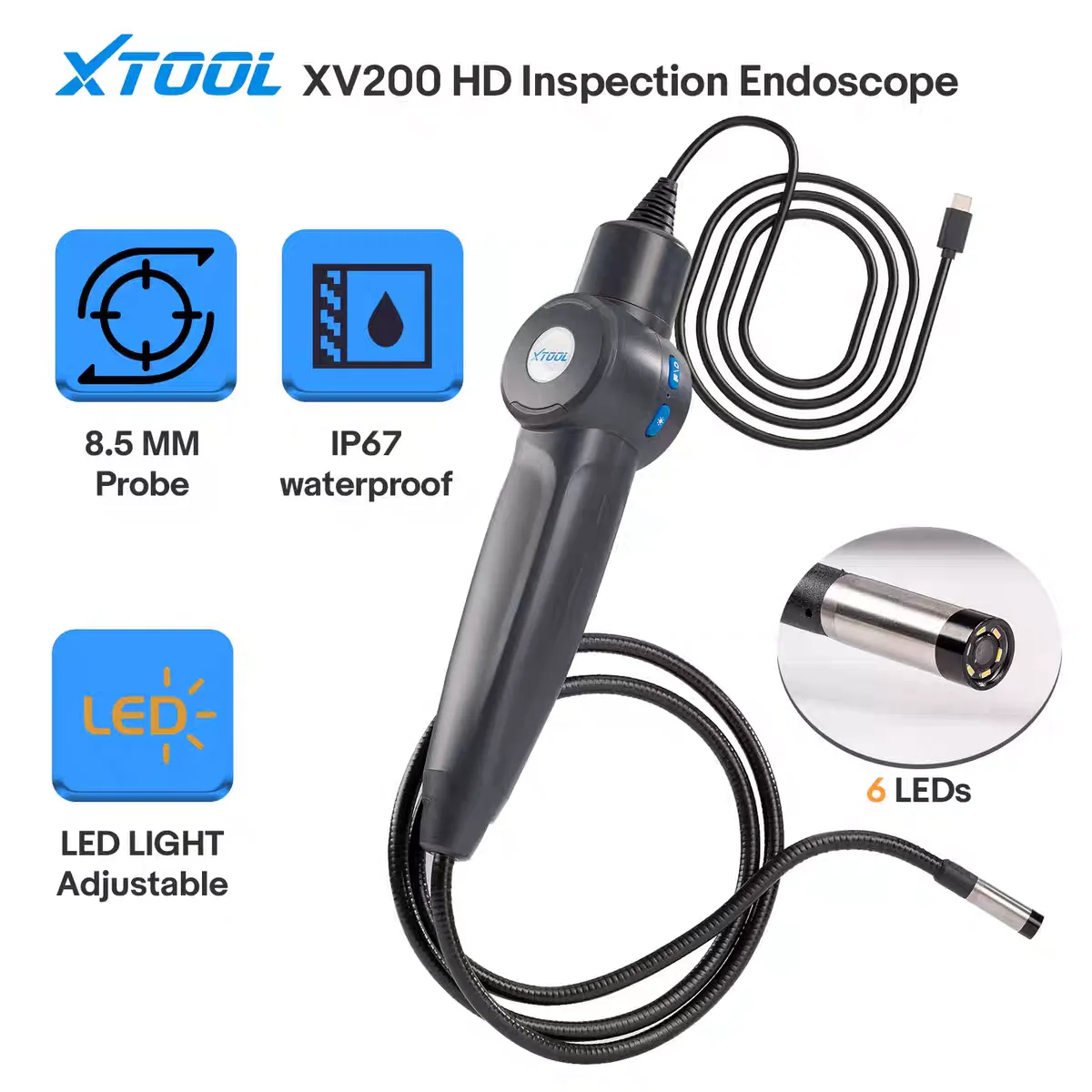 Inspection Tools:XTOOL XV200 Endoscope  Ip67 Waterproof Endoscope Detection Camera Work With Xtool Tablet Upgraded Version Xv100