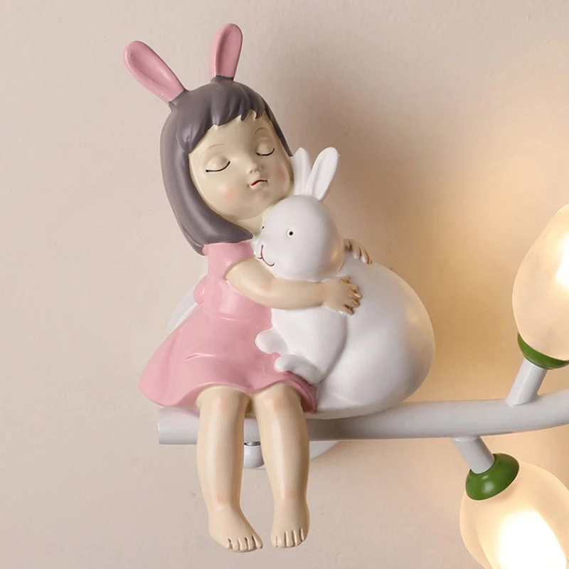 Girl Rabbit Wall Lamps Children\'s Room Wall Light for Bedroom Bedside Hallway Lighting G4 LED Flower Decorative Night Lamps