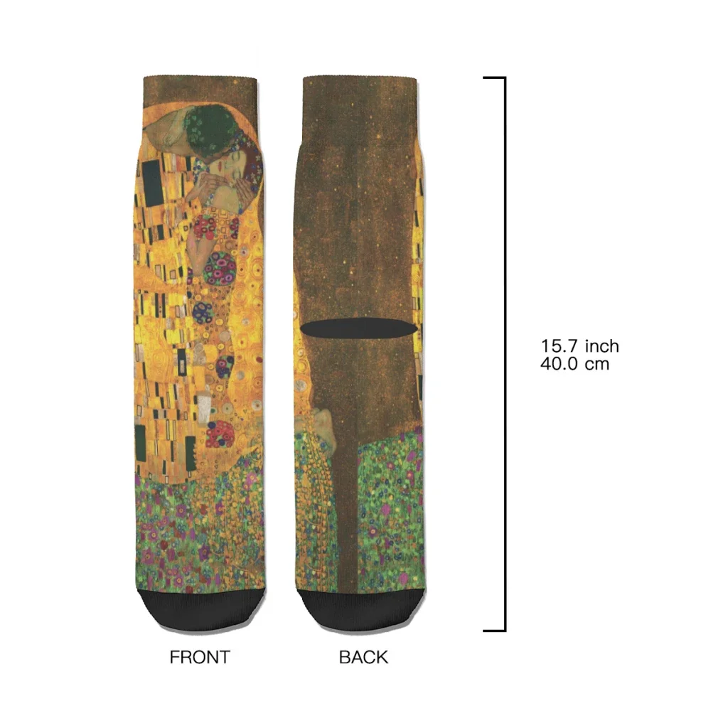 Gustav Klimt Oil Painting Kiss  Straight Socks Male Mens Women Summer Stockings Polyester Harajuku